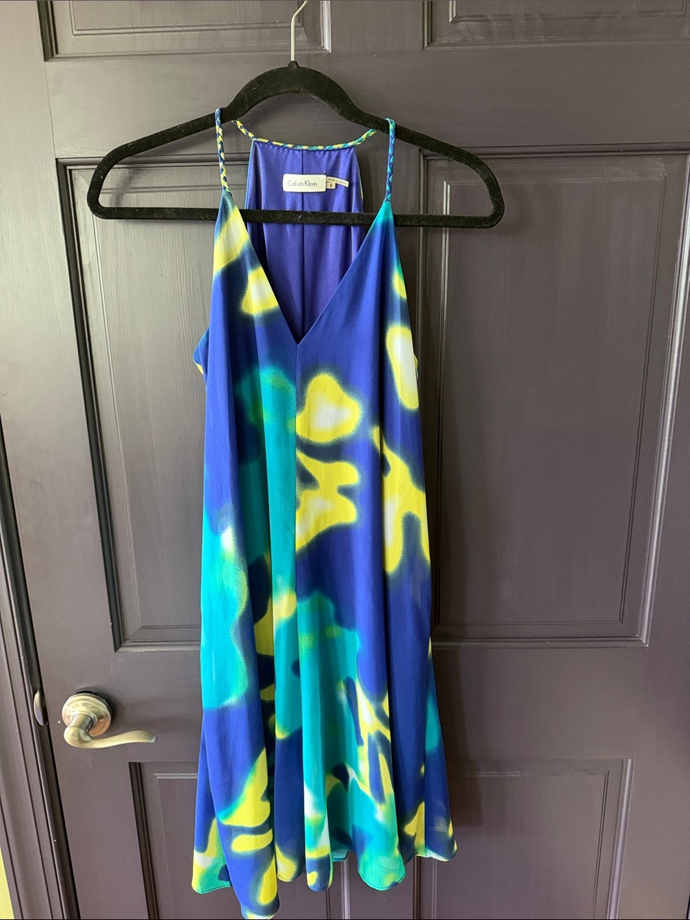 Calvin Klein Blue, Yellow & Teal Abstract Slip Dress